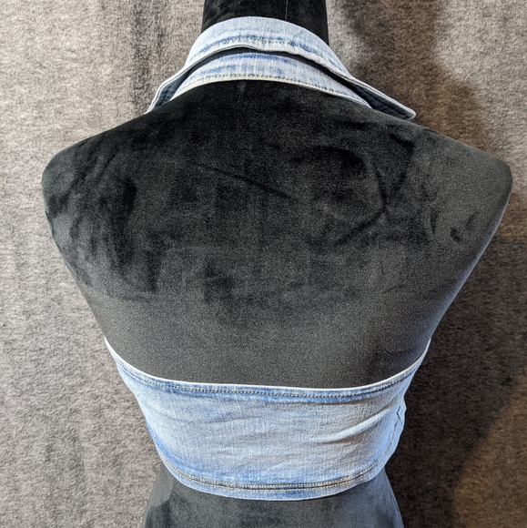 NWOT Zip Up Backless Halter Demin Top Medium - Picture 2 of 2